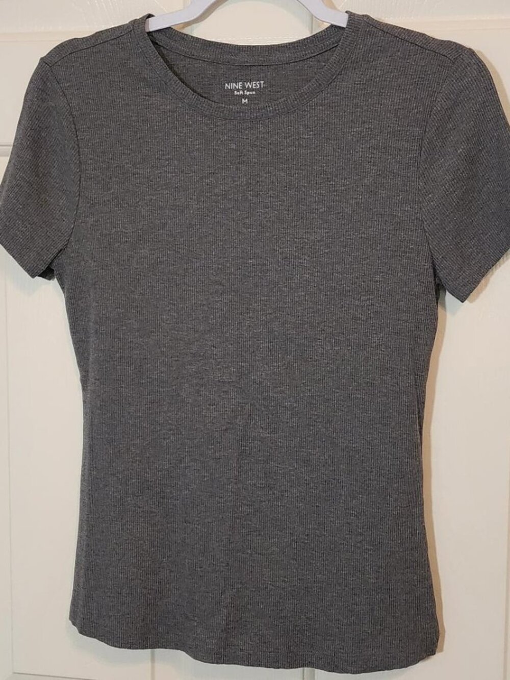 Nine West Women's Fitted Ribbed Crewneck Top